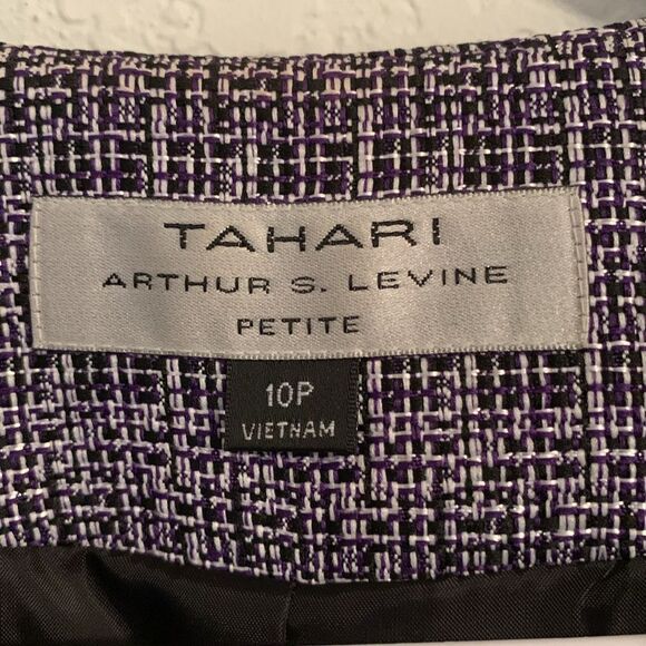 Tahari Purple White/Black Tweed Blazer with Modern Zipper Size 10 P - Picture 10 of 12